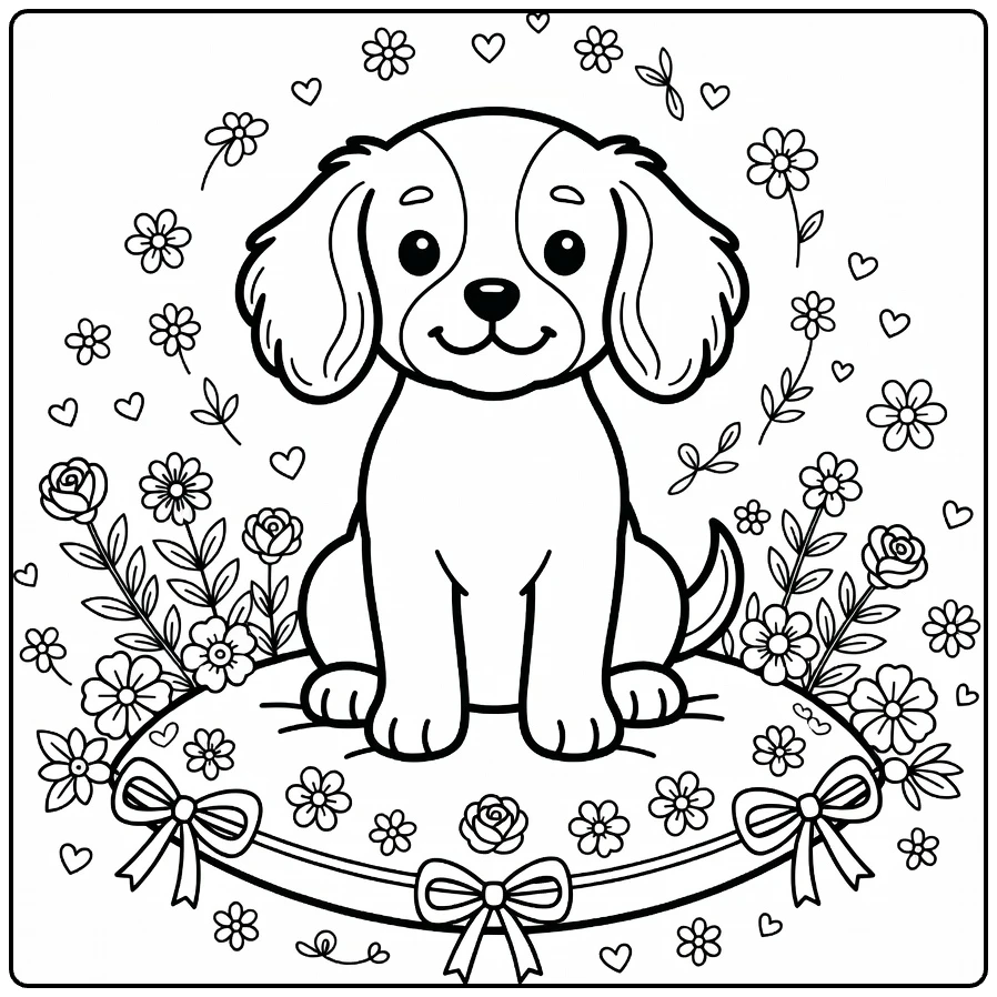 Cavalier King Charles Spaniel Puppy Coloring Page on Royal Cushion