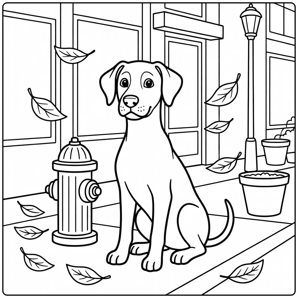 A cute dog sits by a fire hydrant great dane coloring page.