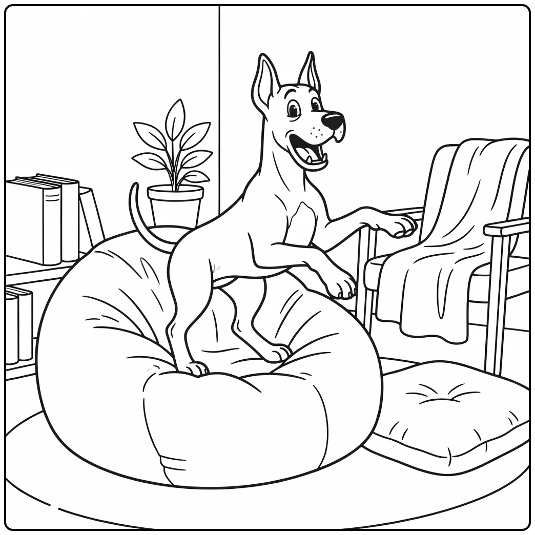 A silly dog's paws stick out on this great dane coloring page.