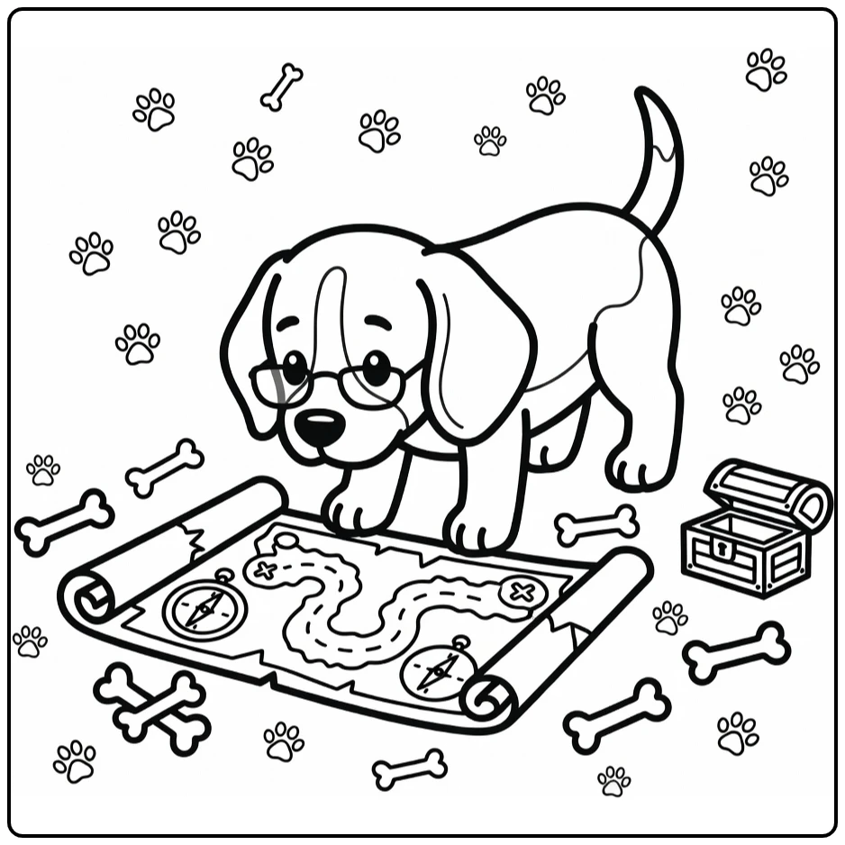 Dog with glasses coloring page of curious beagle explorer