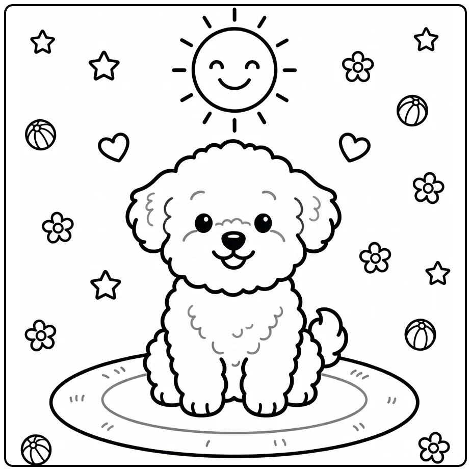 Dog coloring page for preschoolers: cute Bichon Frise puppy