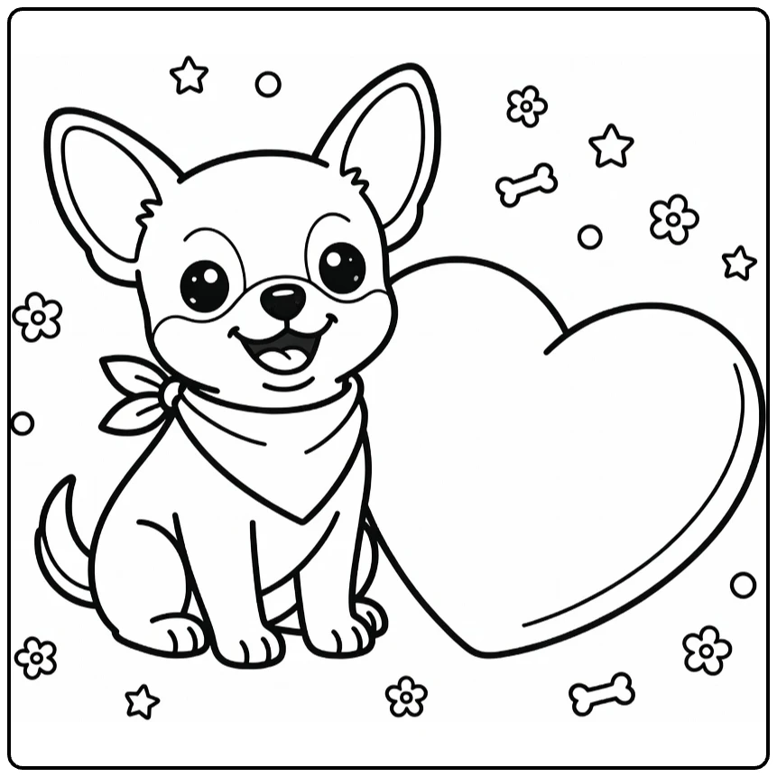 Dog coloring page for preschoolers: Chihuahua with bandana