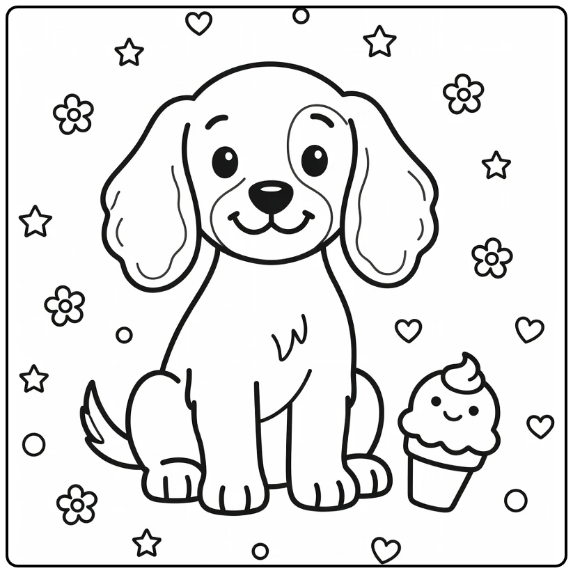 Dog coloring page for preschoolers Cocker Spaniel ice cream