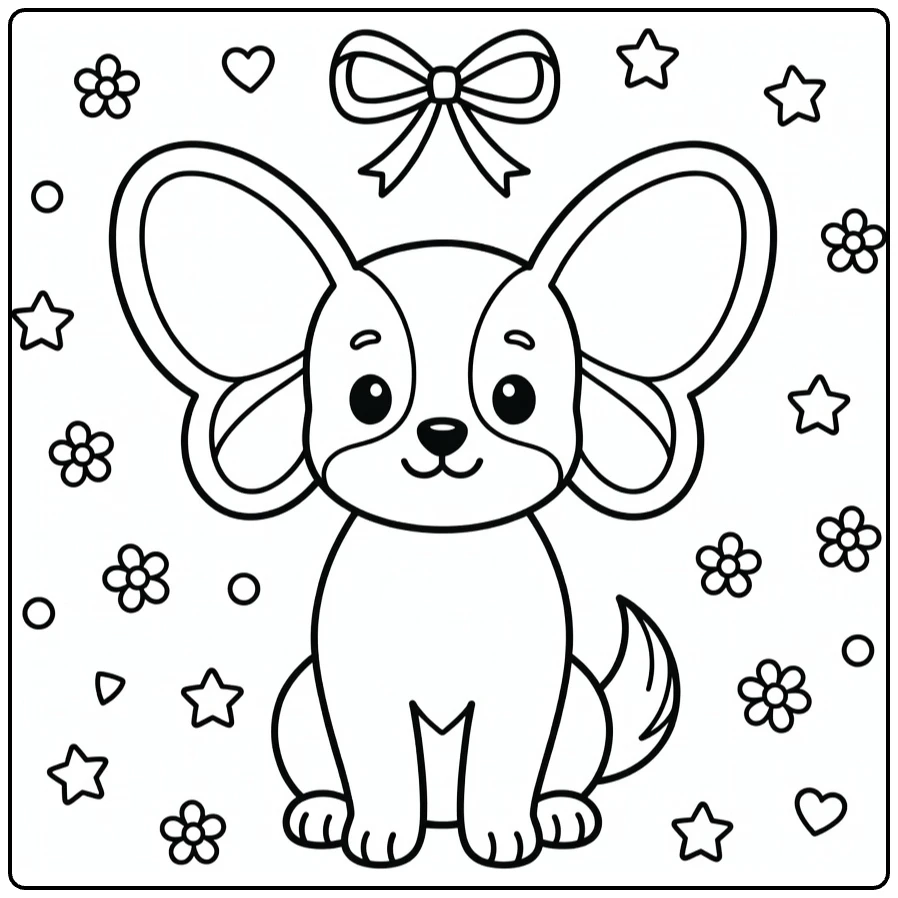 Dog coloring page for preschoolers: tiny Papillon puppy with big ears