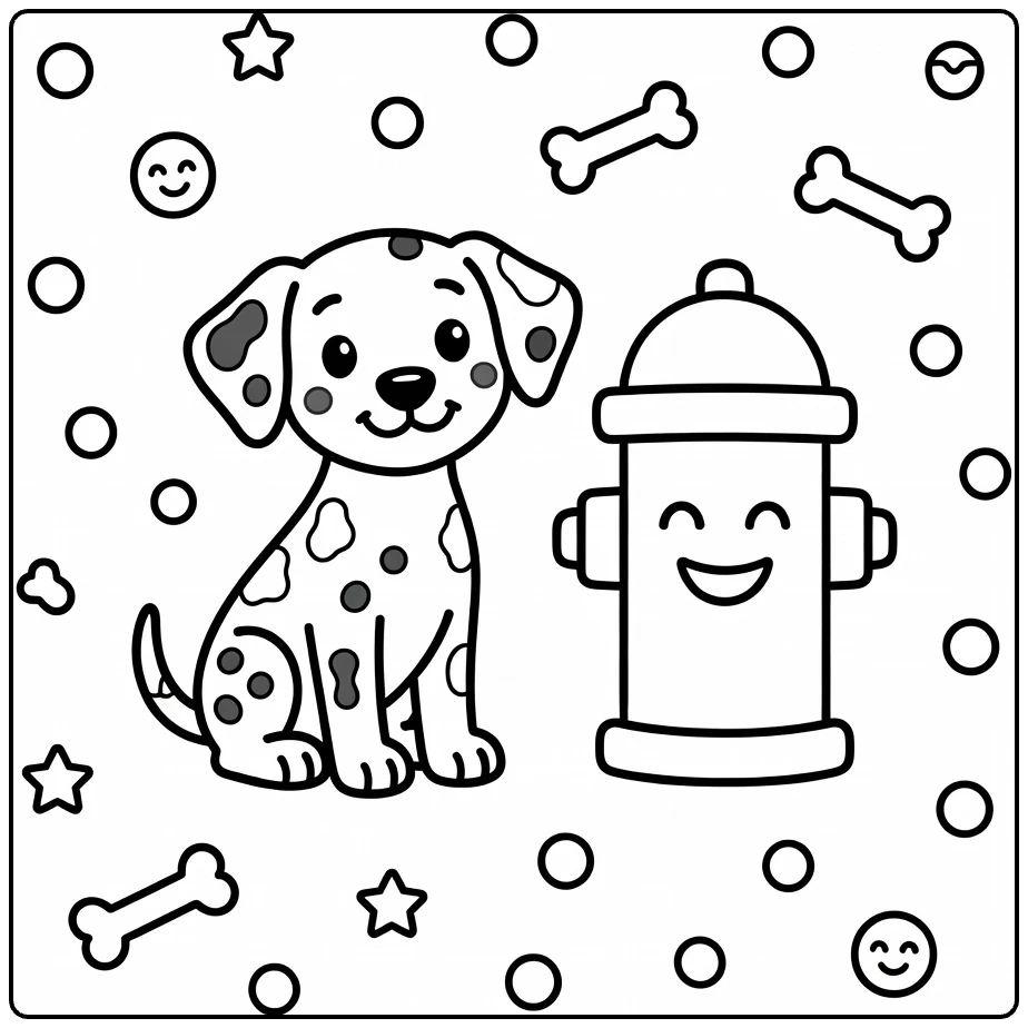 Dog coloring page for preschoolers: Dalmatian puppy by hydrant
