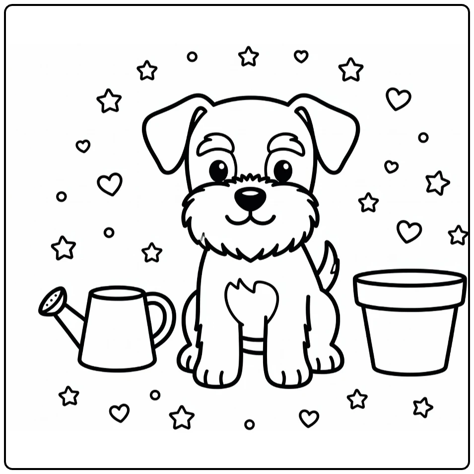 Dog coloring page for preschoolers: Cute Schnauzer puppy