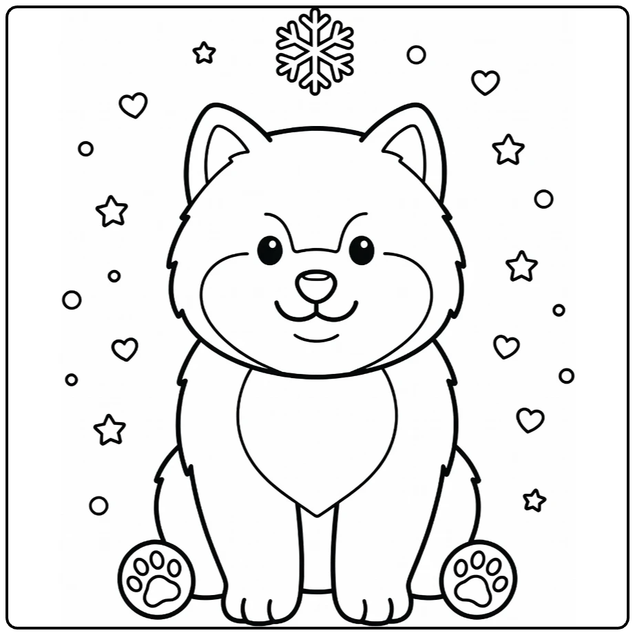 Dog coloring page for preschoolers: friendly Samoyed puppy