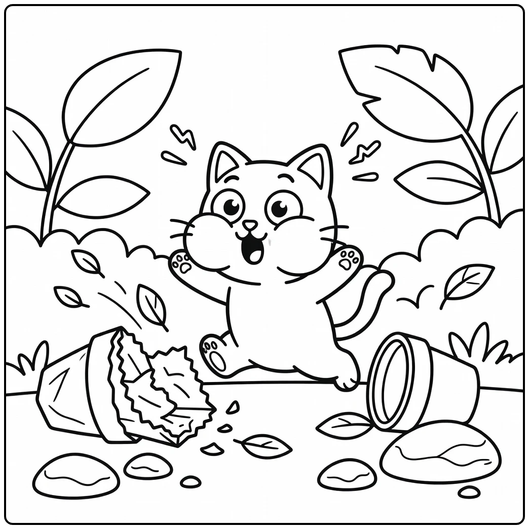 Surprised emoji cat coloring pages mid-hop by popped bag