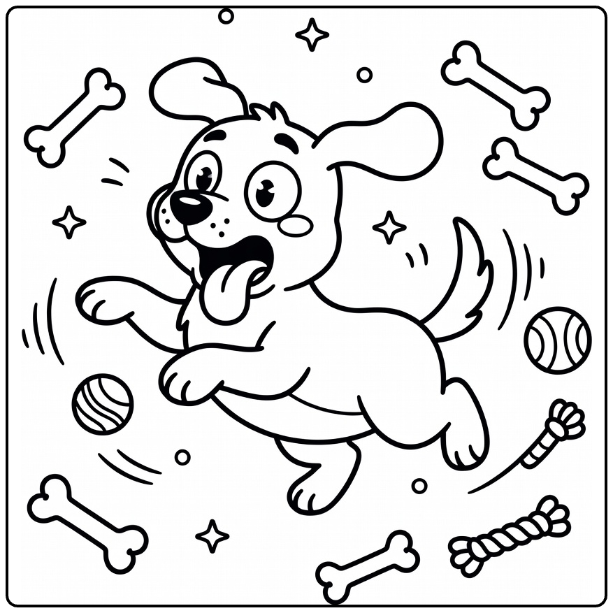 Funny Dog coloring page: goofy pup slipping chasing tail