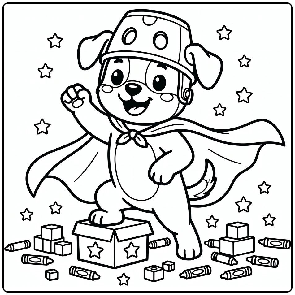Funny dog coloring pages for kids: superhero puppy cape