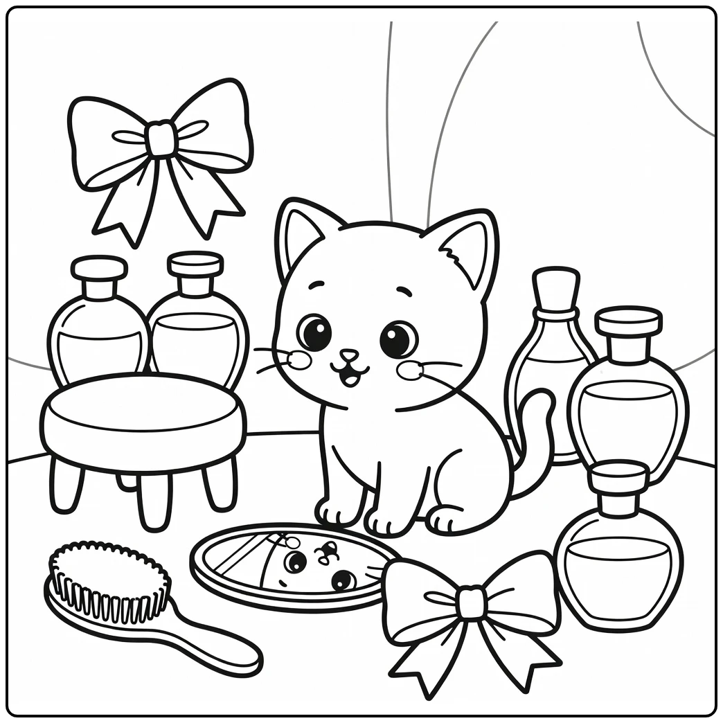 Curious kitten with mirror reflection, kitten coloring pages