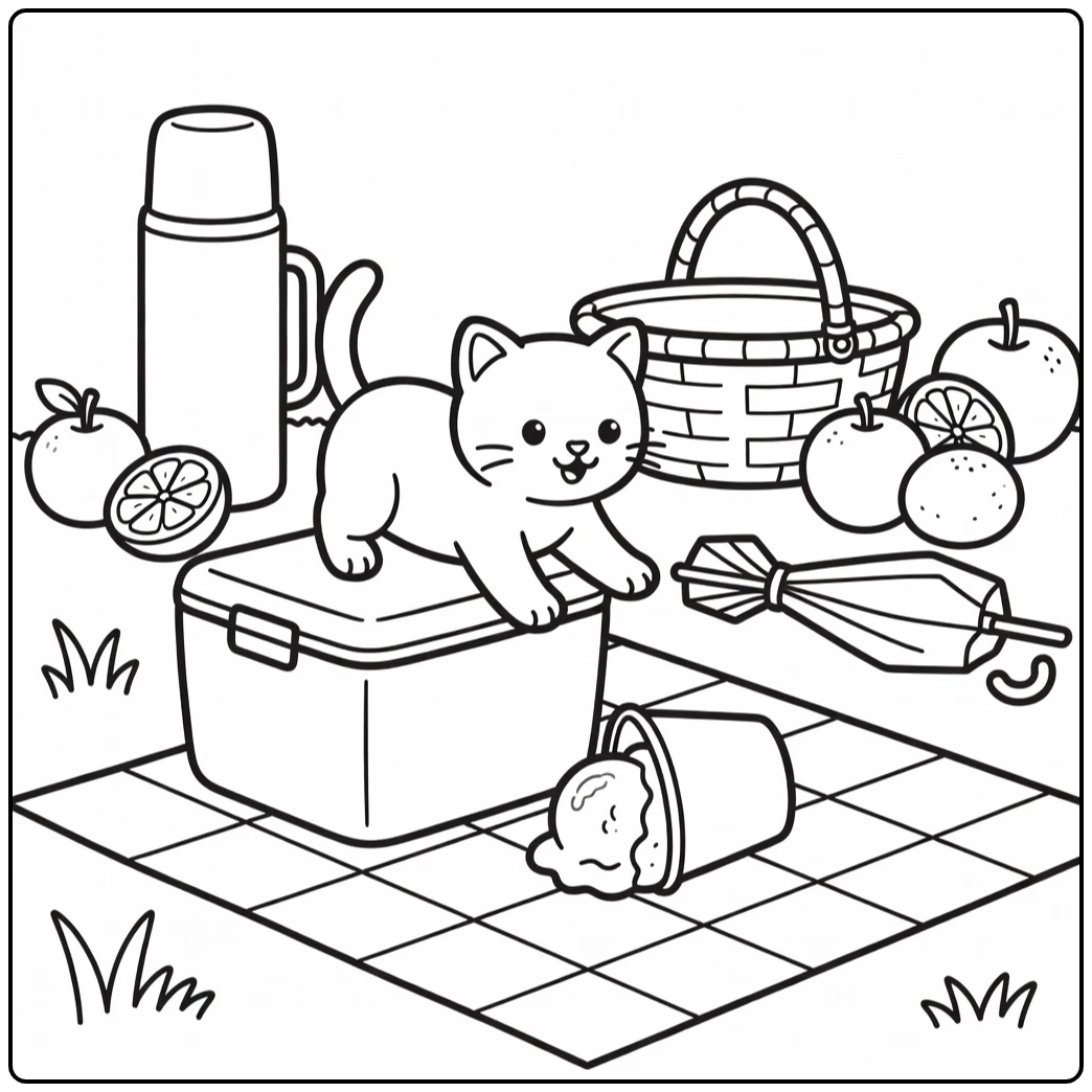 Kitty ice cream coloring pages: kitten paws at sliding cone