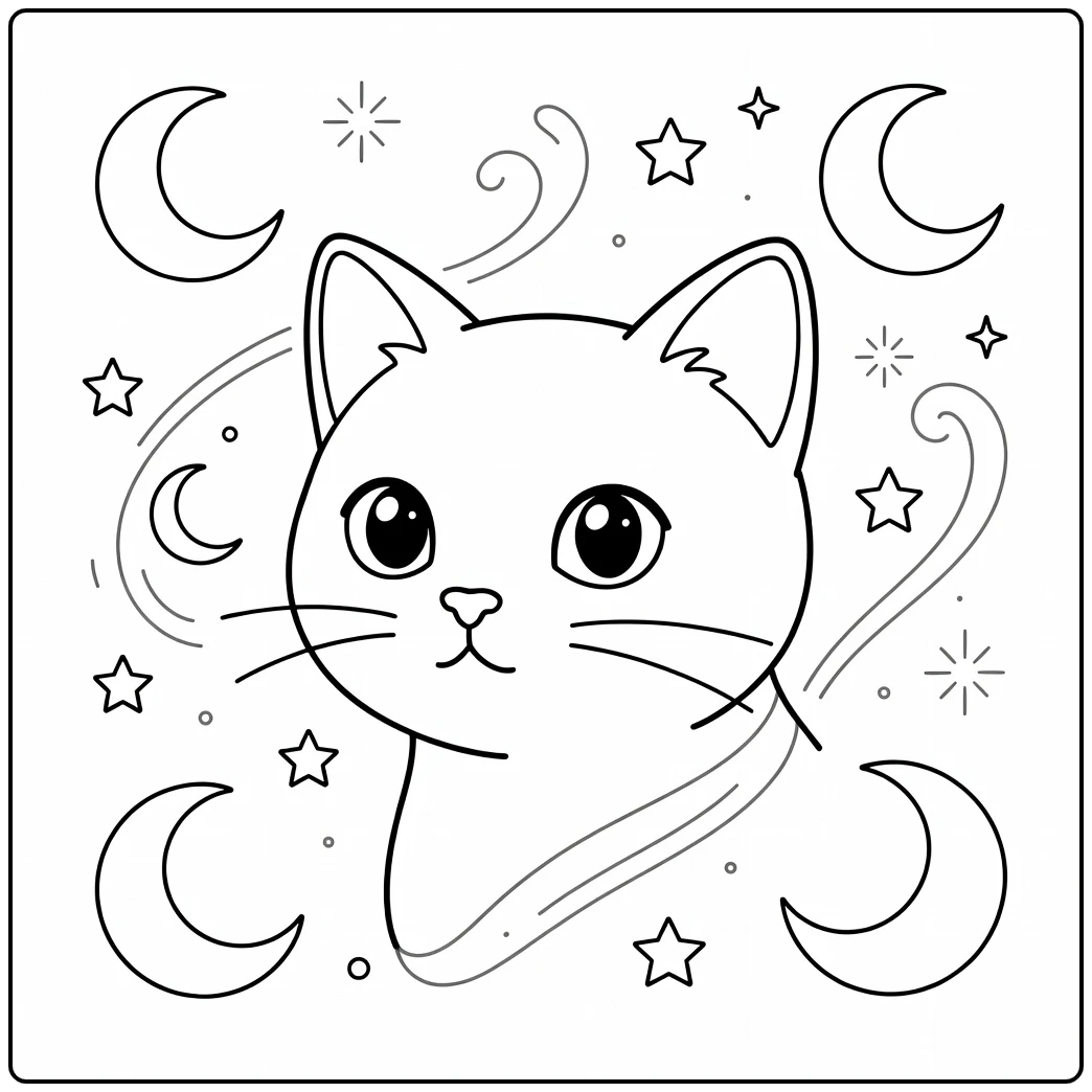 Dreamy cat's eye coloring pages with big expressive eyes