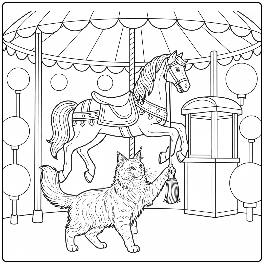 Maine Coon Cat Coloring Pages Carousel Tassel Scene
