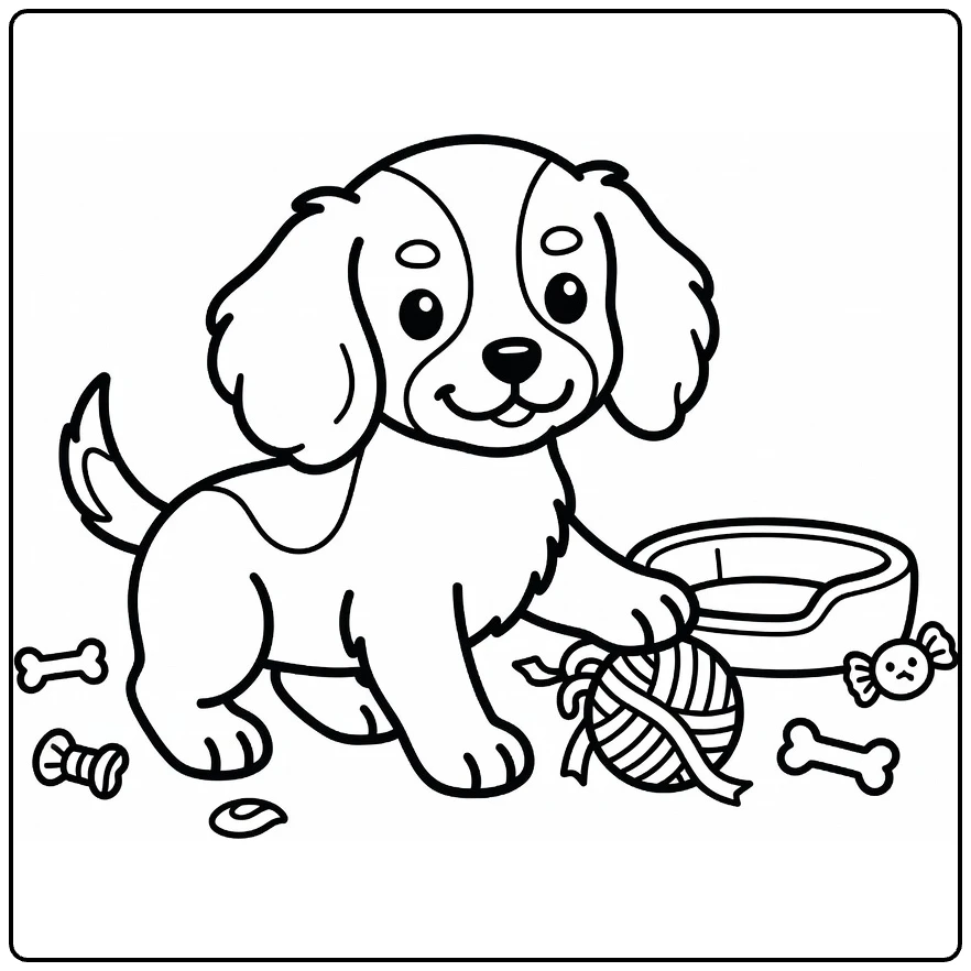 Cavalier King Charles Spaniel Puppy Coloring Page with Ball
