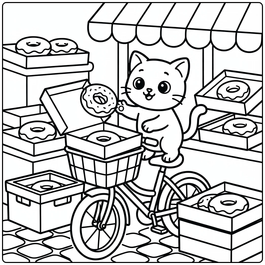 kitty donut coloring pages: kitten paws at slipping donut