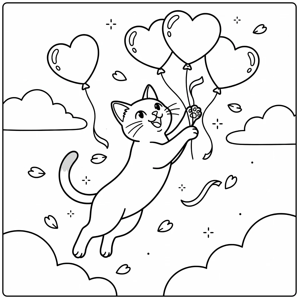 Siamese cat leaping for heart balloons cat heart coloring pages