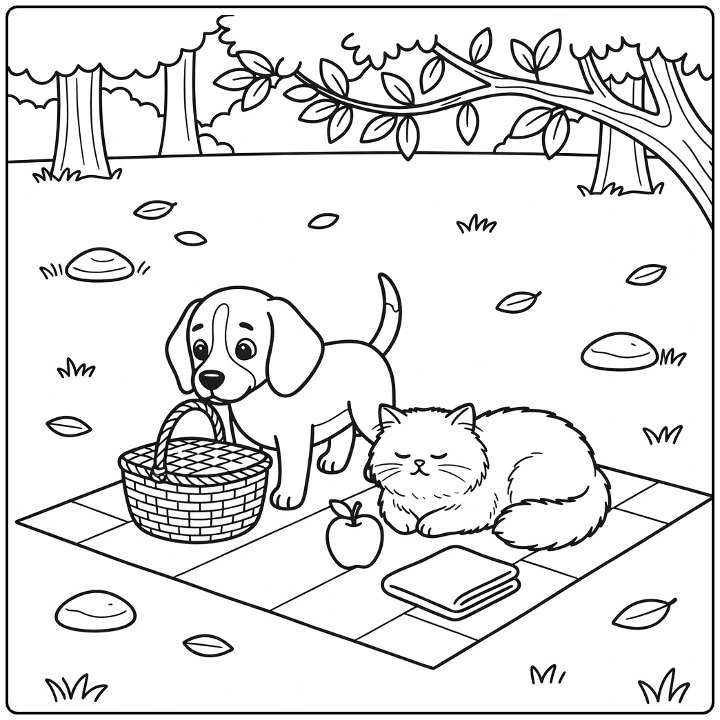 Realistic dog and cat coloring pages: beagle and Persian cat