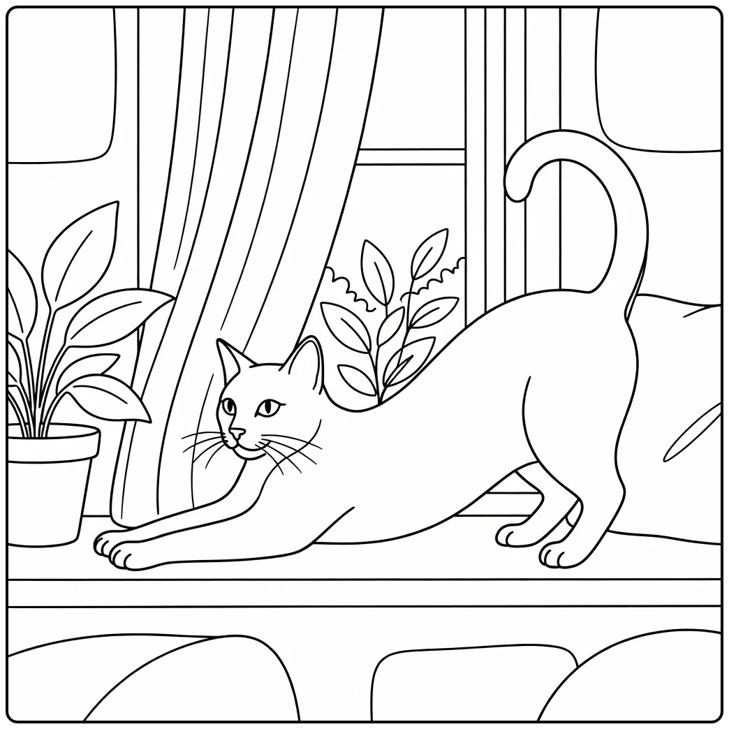 Realistic cat stretching on windowsill realistic cat coloring pages