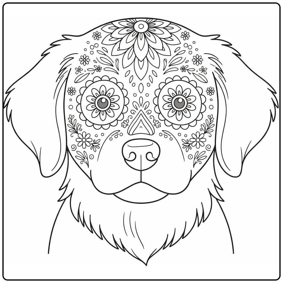 Sugar skull Dog coloring page: Golden Retriever puppy face