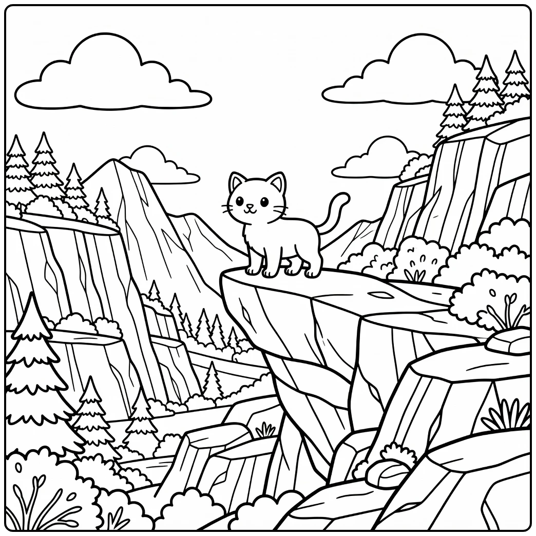 Alert wild cat on rocky mountain ledge wild cat coloring pages