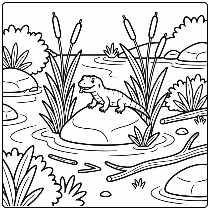 Nile monitor on rock in african animals coloring page