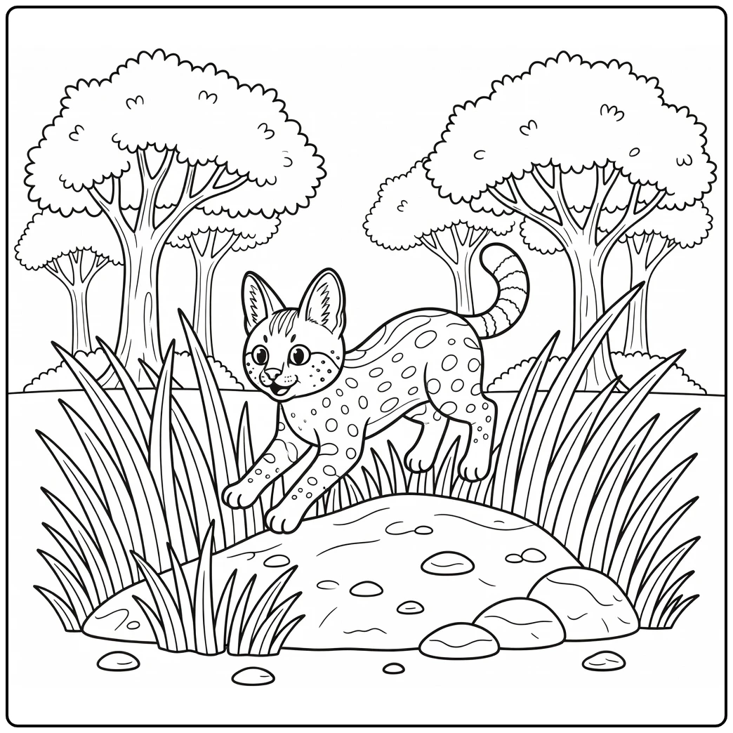 african animals coloring page serval pouncing by grass