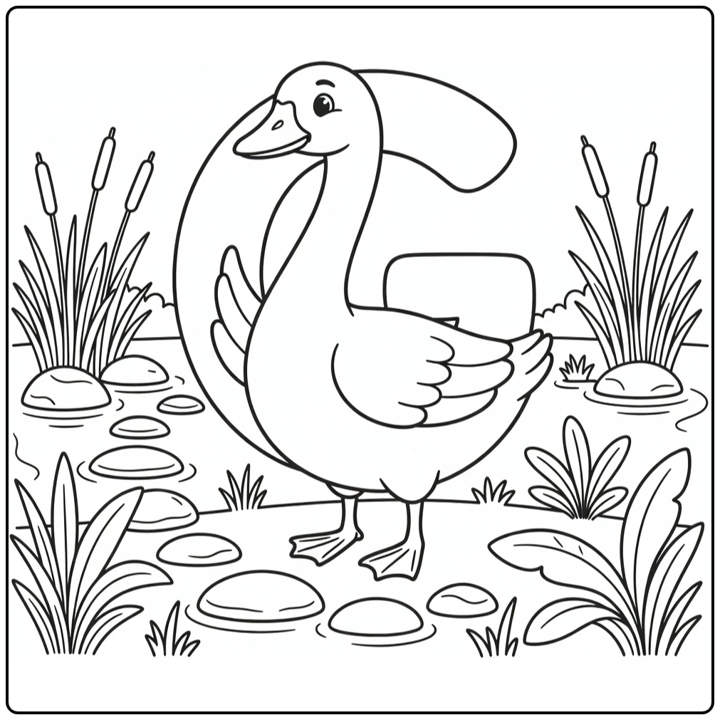 Animal alphabet coloring page goose forming letter G