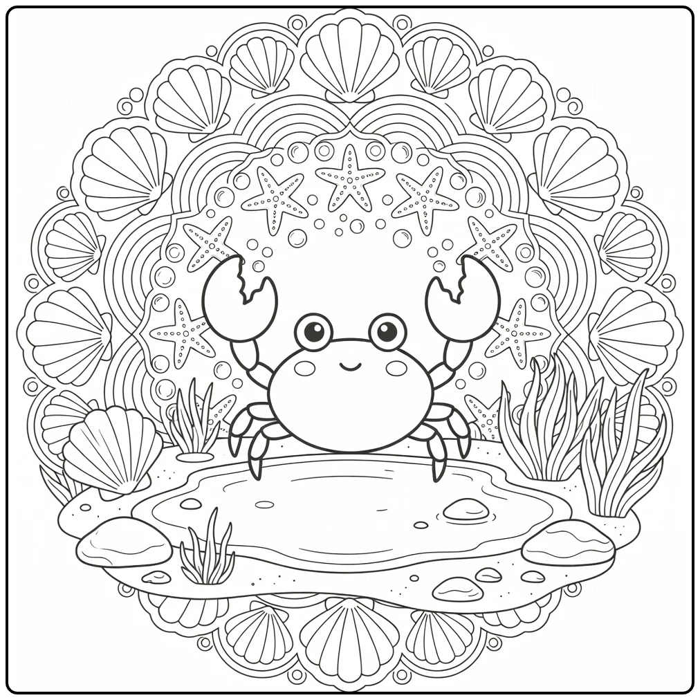 Crab animal mandala coloring pages ocean tide pool scene
