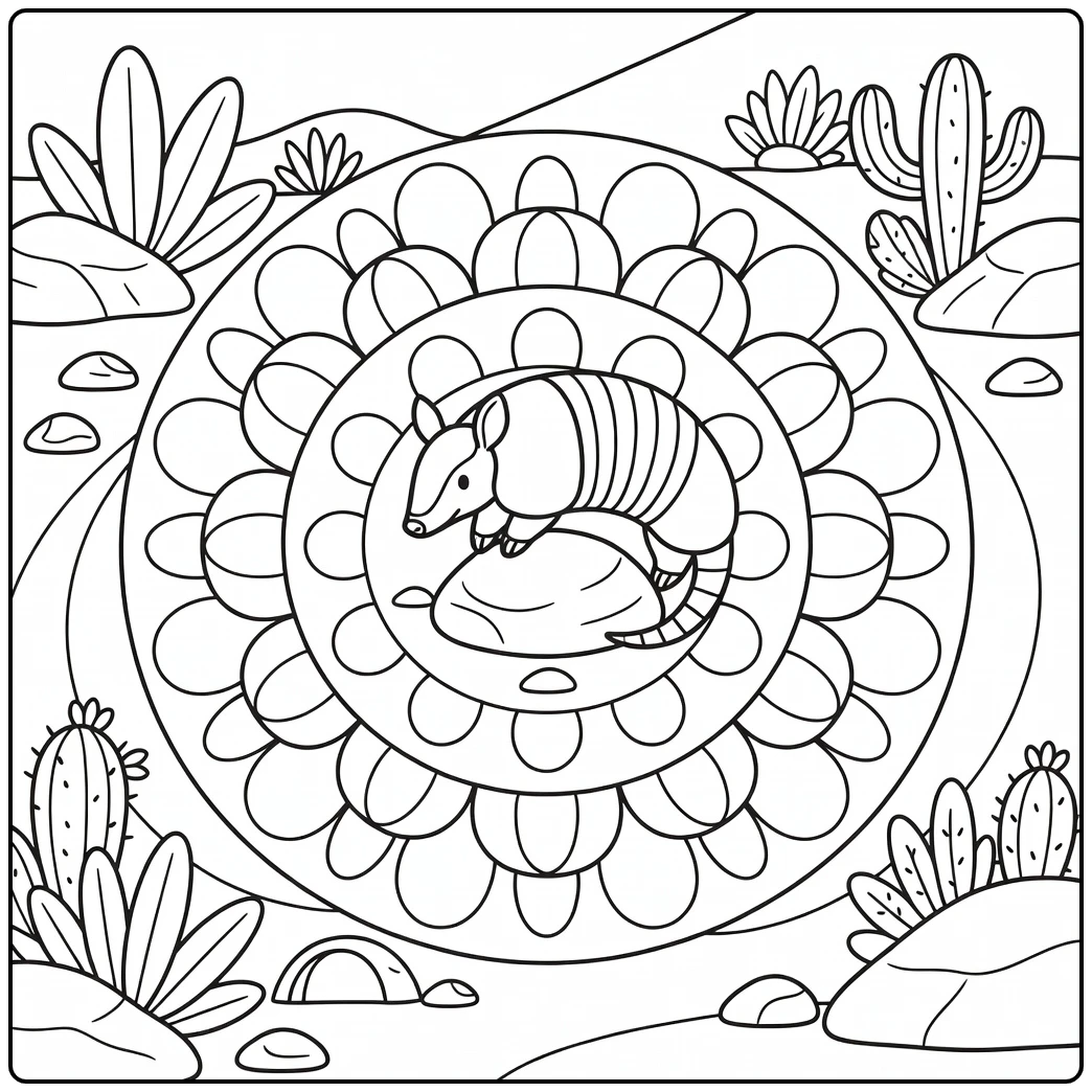 Animal mandala coloring pages for kids armadillo desert spiral