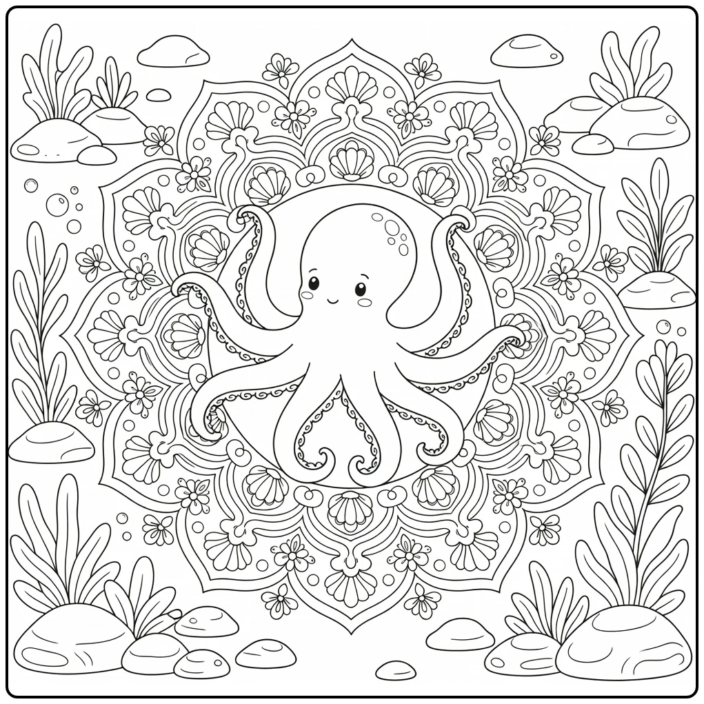 Octopus animal mandala coloring pages sea scene