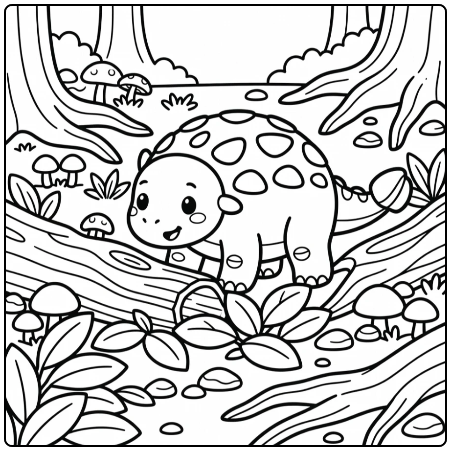 dinosaur coloring page Ankylosaurus pushing log for plants