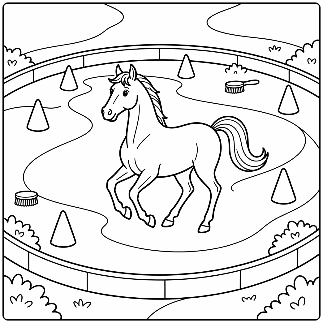 Arabian horse coloring page in graceful training ring