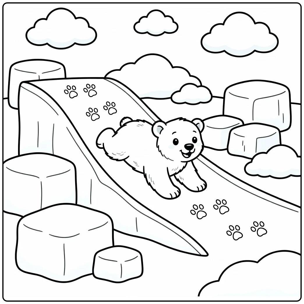 Arctic animal coloring page for preschoolers polar bear cub slide