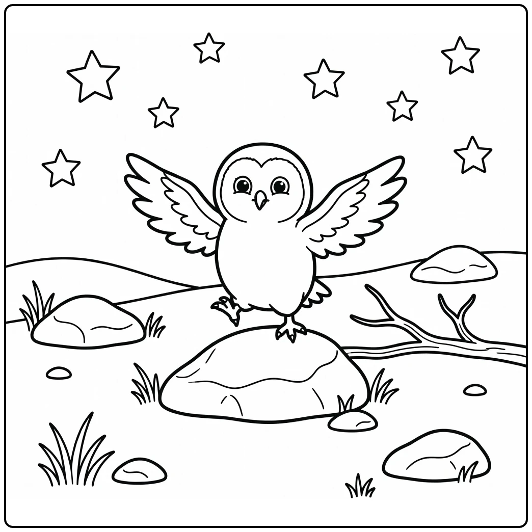 Snowy owl chick hop: arctic animal coloring page for preschoolers