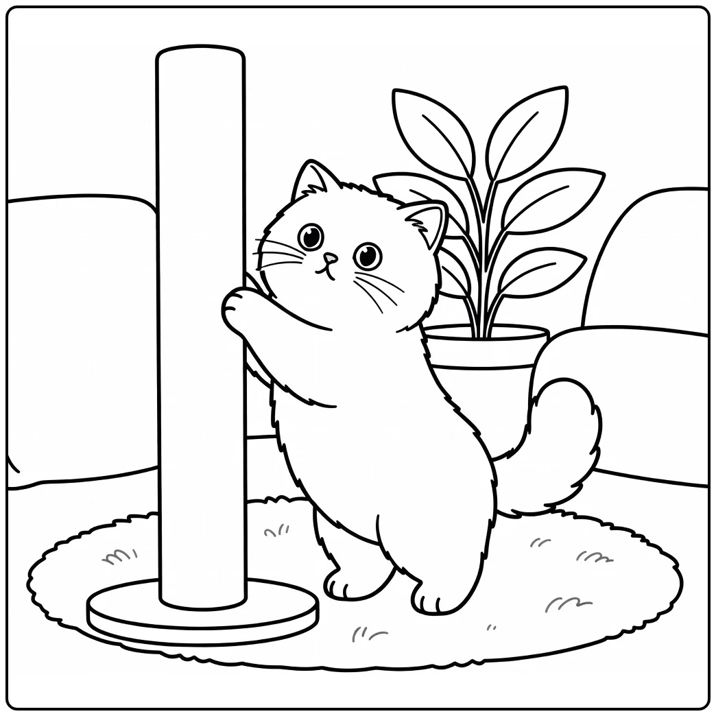 Persian cat stretching on tall post in persian cat coloring pages