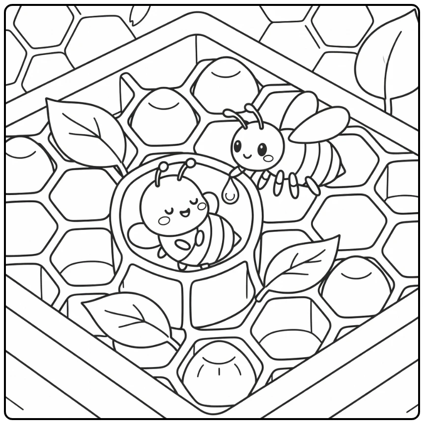 baby bee coloring page of larva in brood cell with nectar