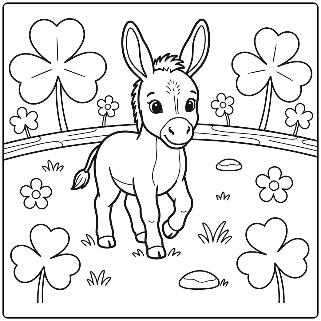 Baby donkey coloring page taking first wobbly steps