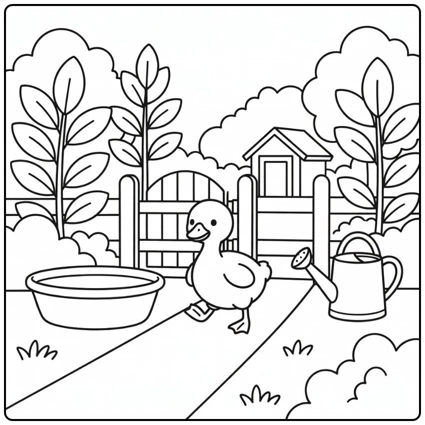Baby farm animal coloring page: cute gosling waddling