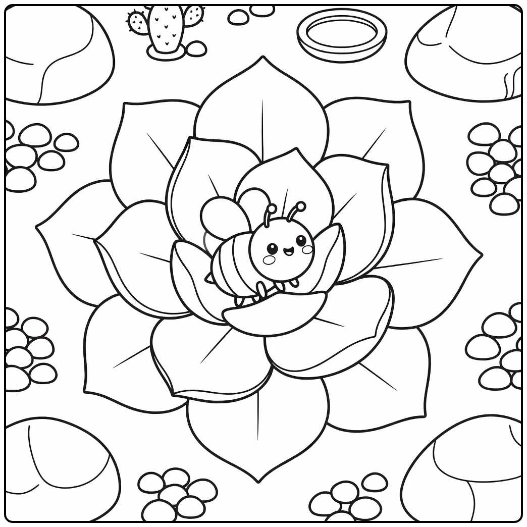 bee coloring page for adults bee in succulent rosette garden