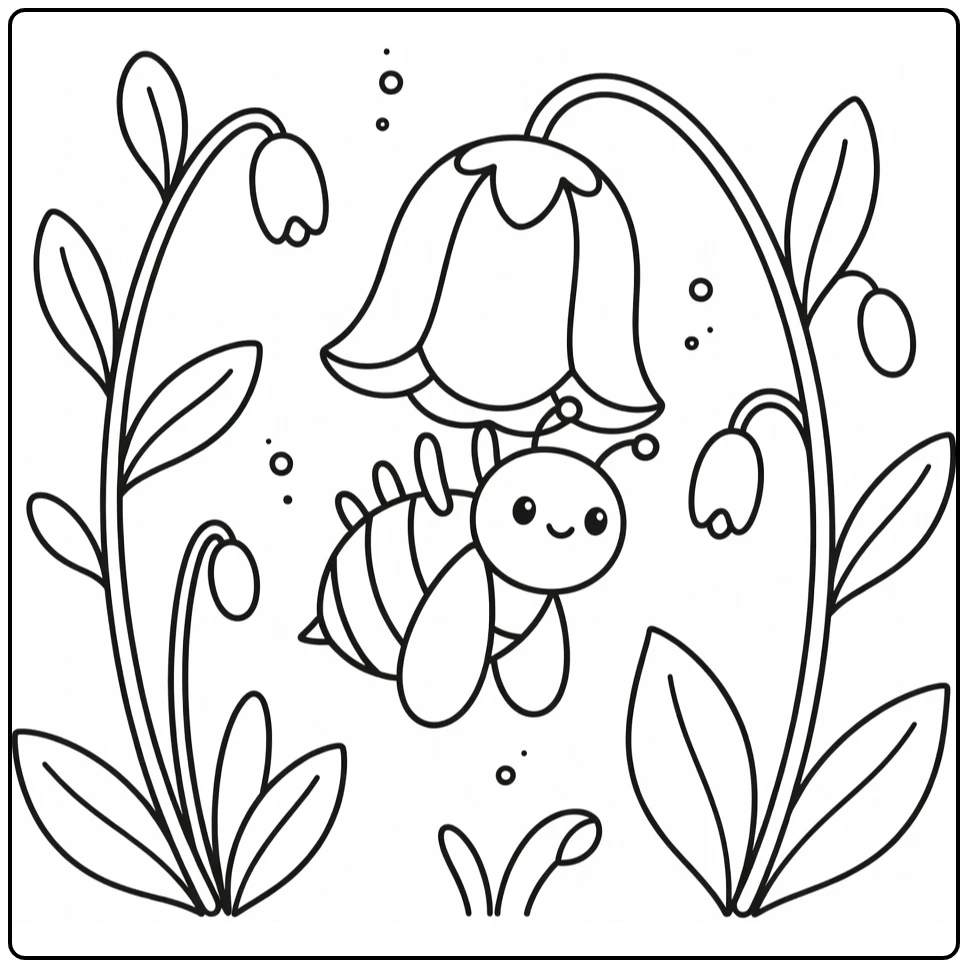 Bee coloring page of bee upside down on flower