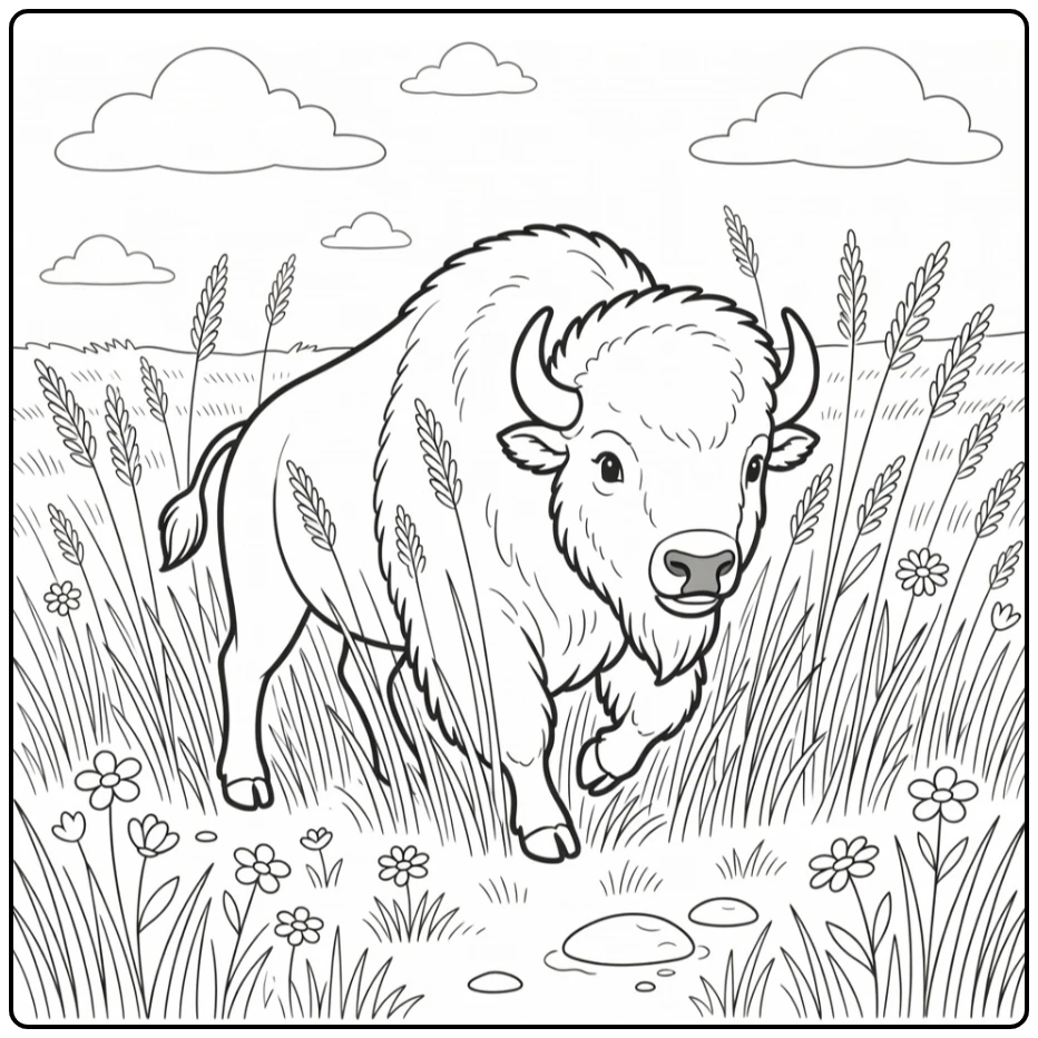 Bison pushing through tall prairie grass bison coloring pages