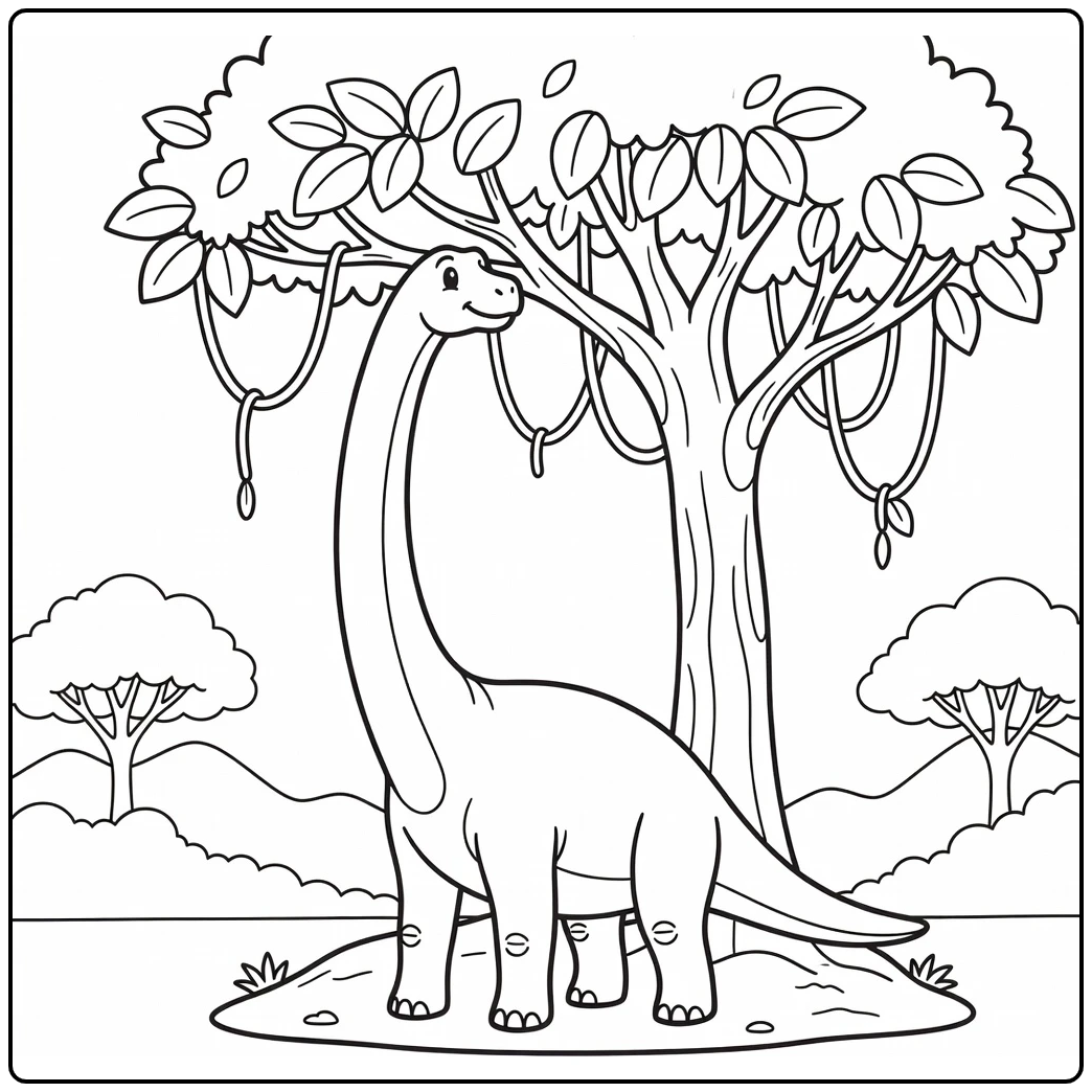 Brachiosaurus dinosaur coloring page reaching tall tree branches
