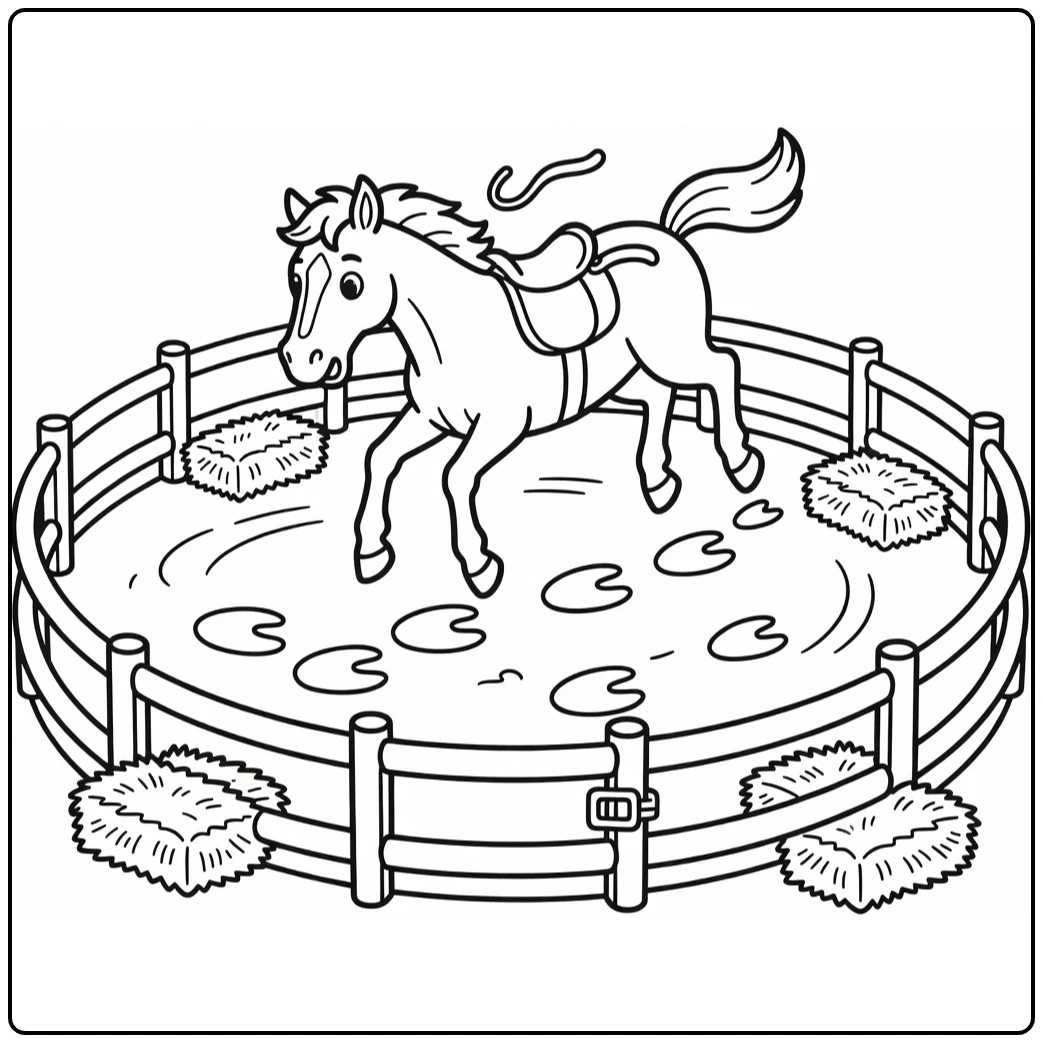 Bucking Horse Coloring Page in Circular Training Pen
