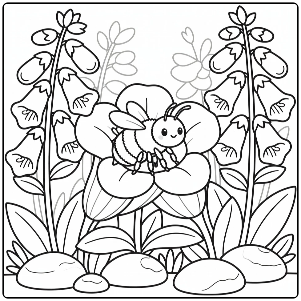 Bumble bee coloring page bee in foxglove flower closeup