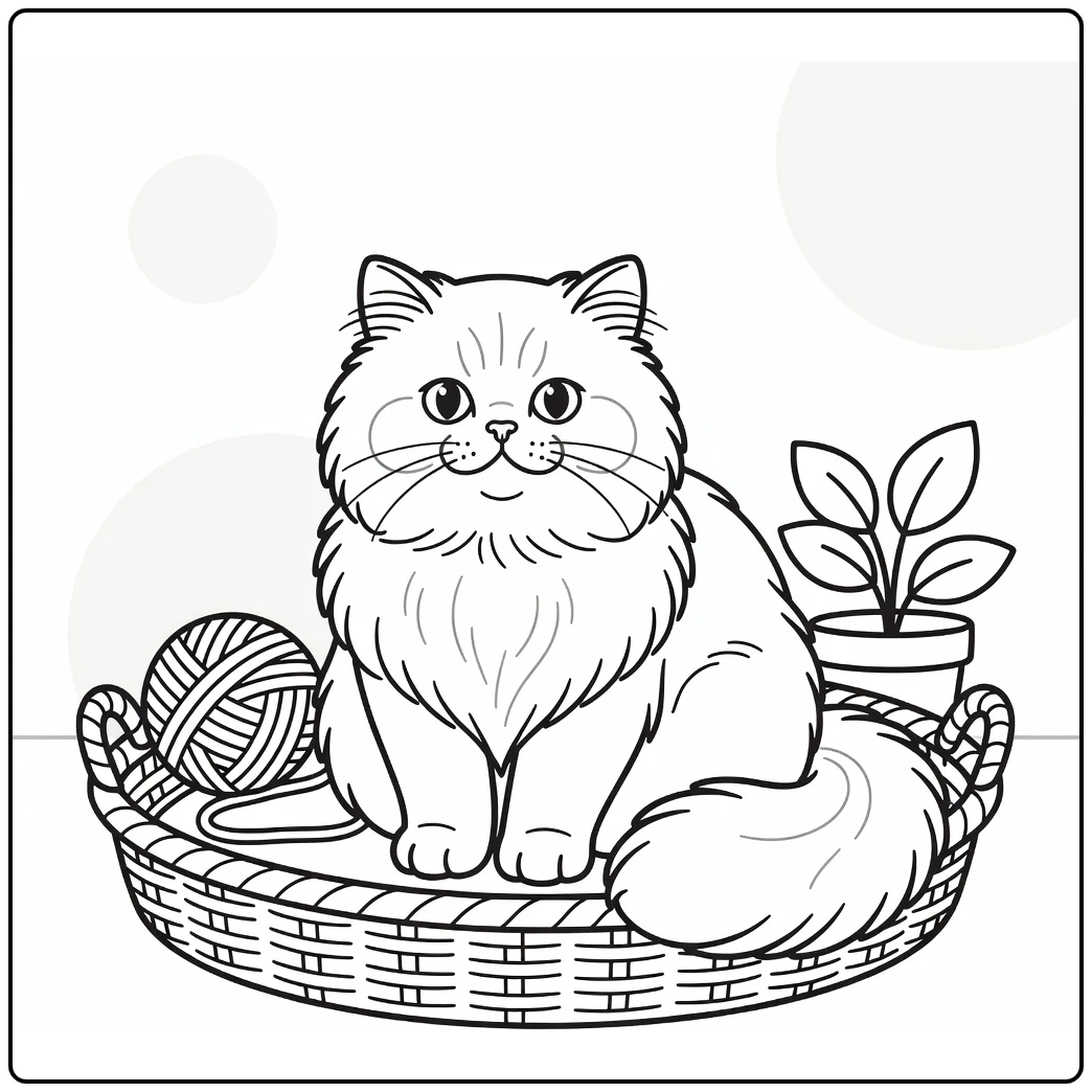 Gentle Persian cat in wicker tray persian cat coloring pages