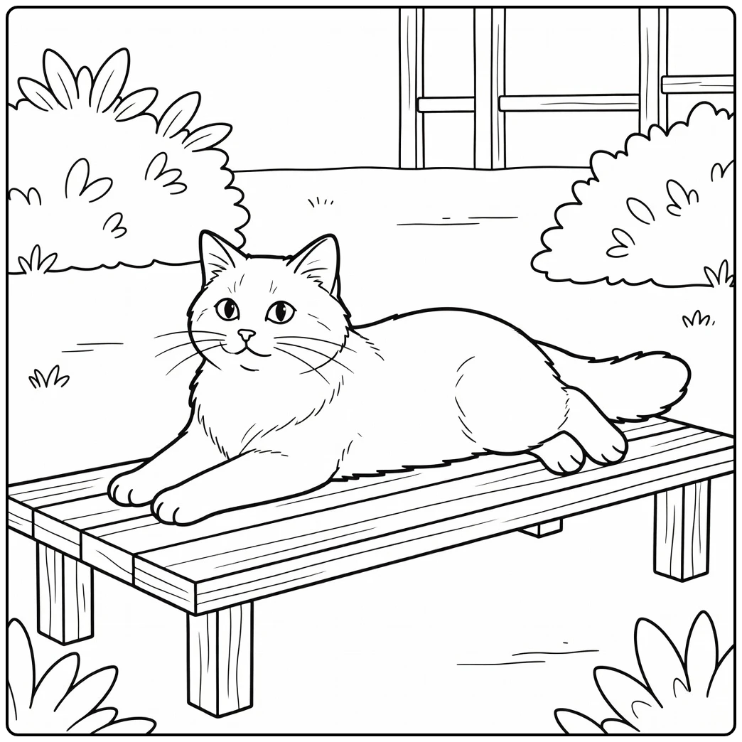 Ragdoll cat stretching on bench, ragdoll cat coloring pages