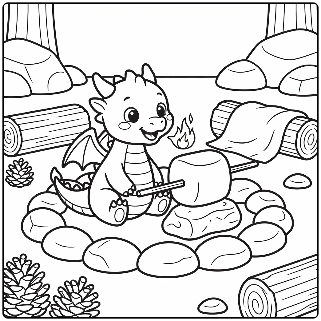 easy fire dragon coloring page roasting giant marshmallow