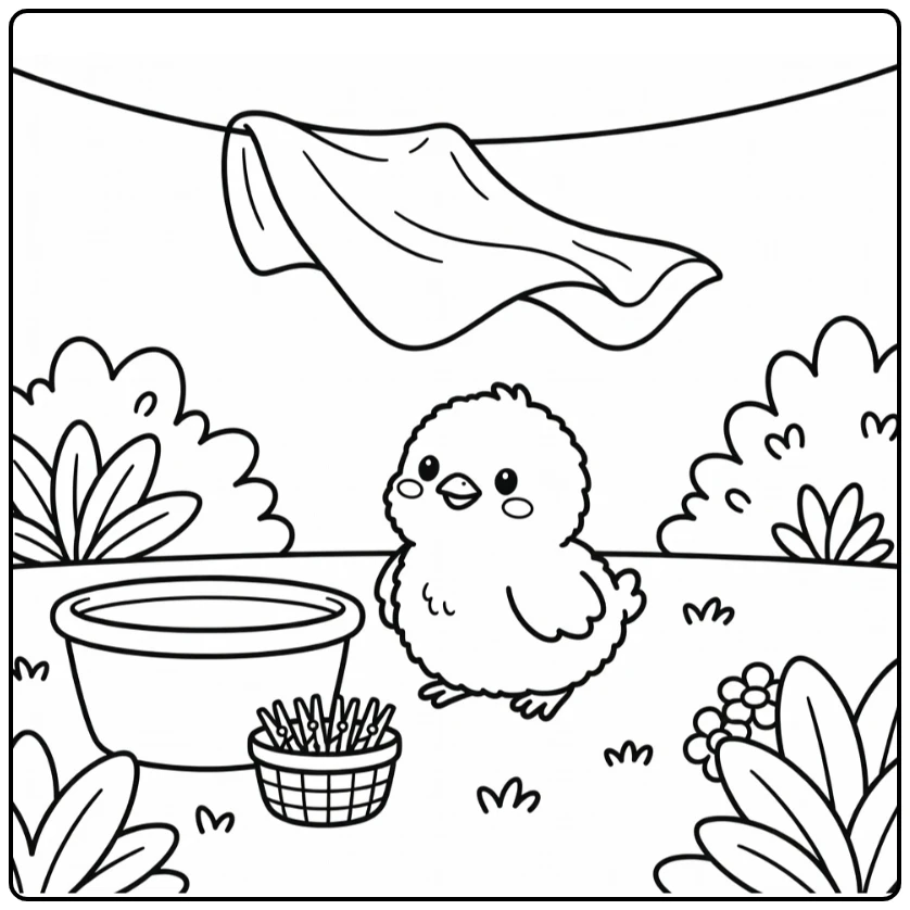 Chick coloring page cute chick under backyard laundry line