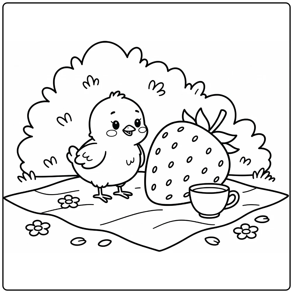 Chick coloring page cute chick by strawberry on picnic